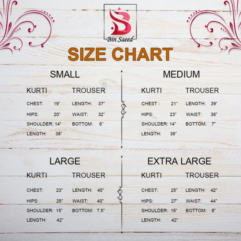 Suits Size Chart Maaqool